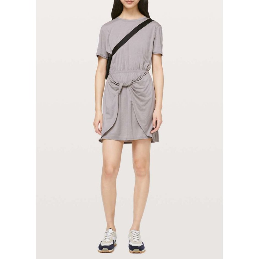 Lululmeon dark chrome grey taupe Unwind Your Mind draped t-shirt dress
